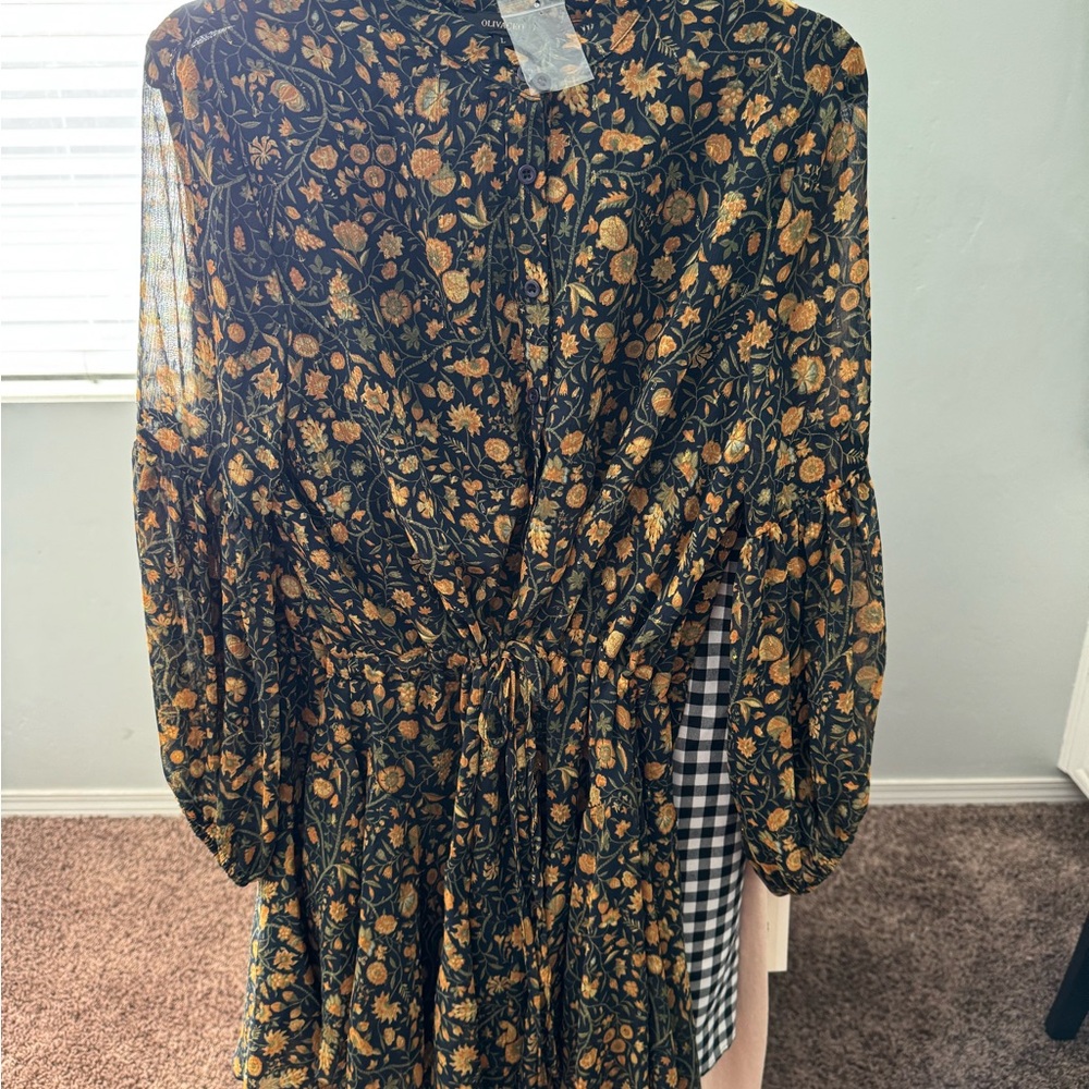 Floral Print Dress in Black and Yellow